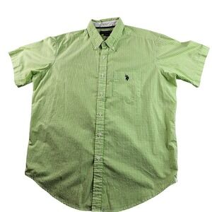 US Polo ASSN Gingham Button Down Shirt Men's Size L Green‎ Short Sleeve